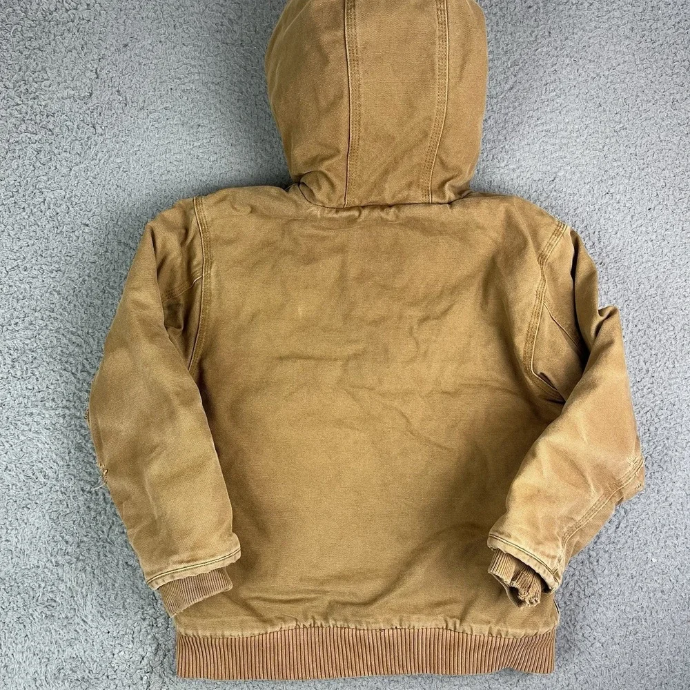 Carhartt‎ Canvas Quilted Lined Jacket Tan Brown Distressed Kids Small